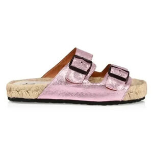 NWOT Manebi Nordic Metallic Leather Espadrille Slides
